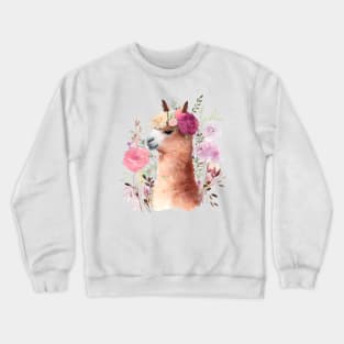 lama with flowers Crewneck Sweatshirt